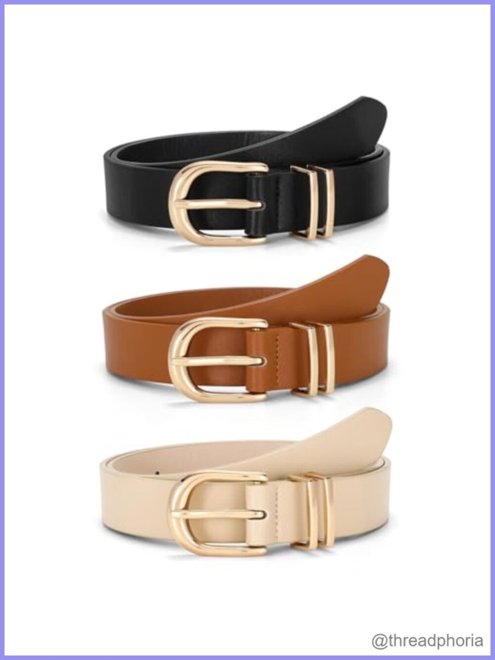 3 Pack Women Faux Leather Waist Belts with Gold Buckle Jeans Dresses Pants